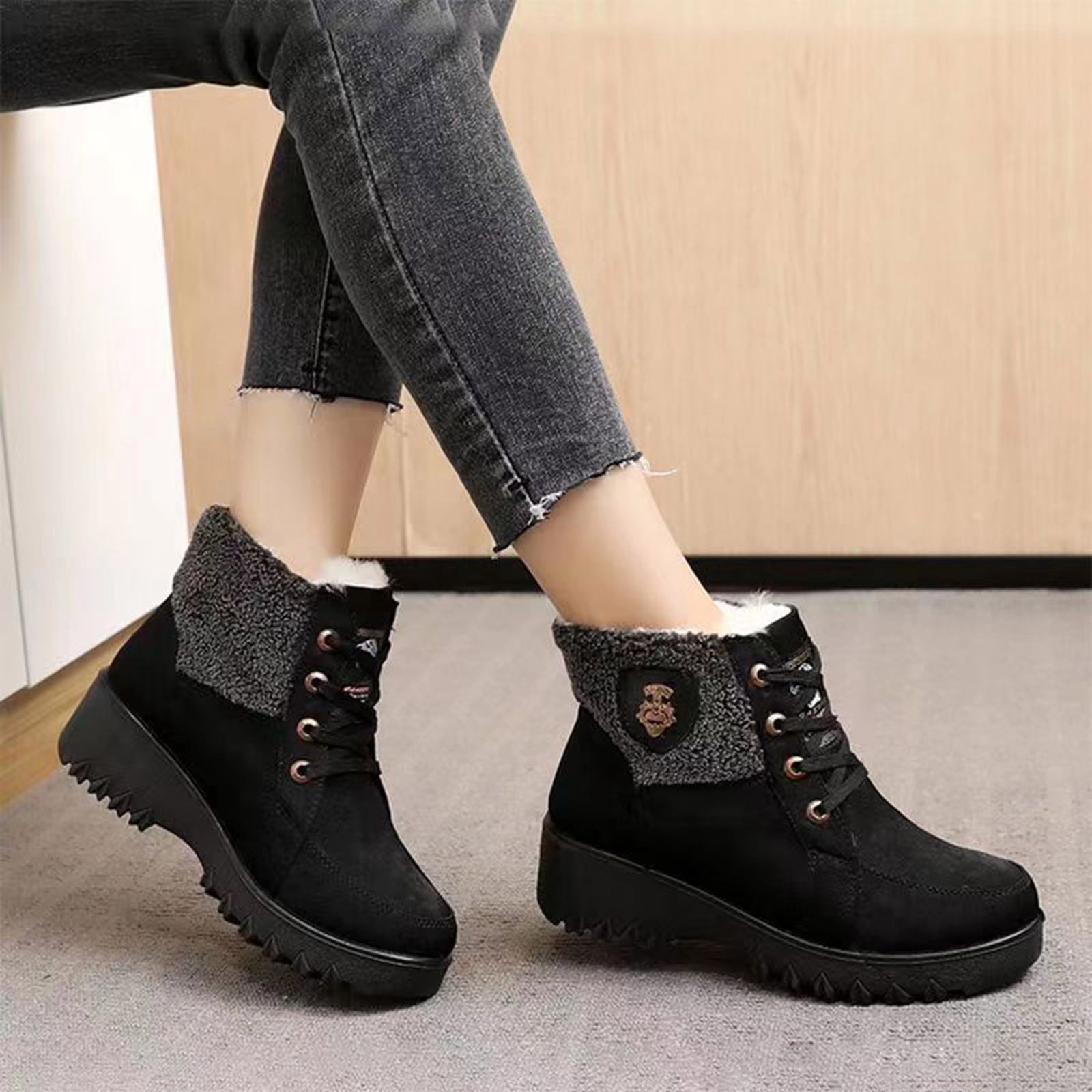 Zunfee Women’s Warm Plush Fur Lined Winter Ankle Boots - Slip-Resistant ...