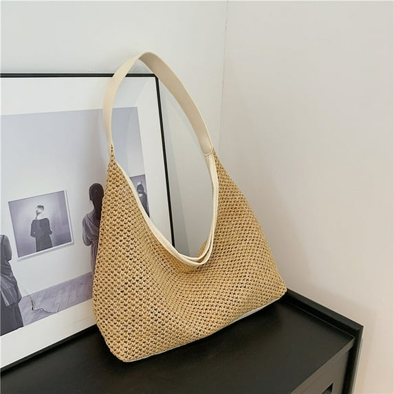 Zunfee Women's White Faux Straw Hobo Bag - Free Size Vegan Woven Shoulder Bag, Eco-Friendly PU Handbag for Summer Beach Vacation & Daily Casual Use