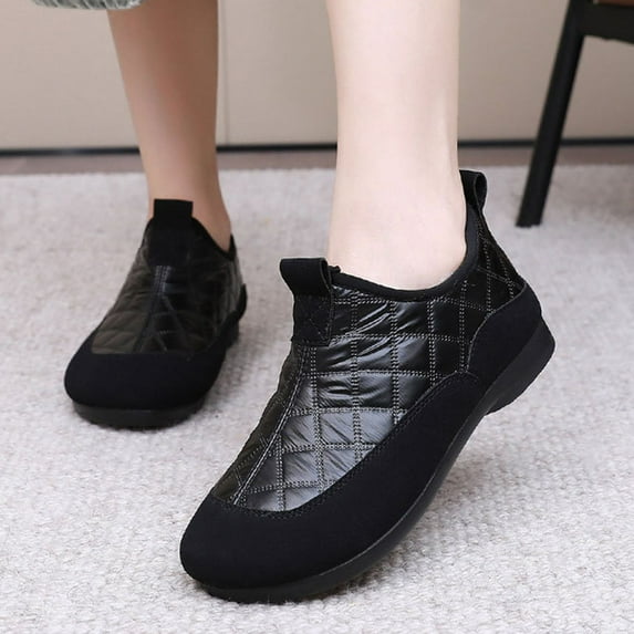 workcargo Women's Winter Slip-On Shoes - Warm Fleece Lined Non-Slip, Size 41 (US 10.5) Black, Indoor/Outdoor for Walmart