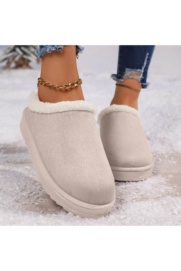Women's Winter Warm Slippers, Faux Fur Lined Non-slip Thick Sole, Soft Fabric Indoor Outdoor Slippers - Size 38, White