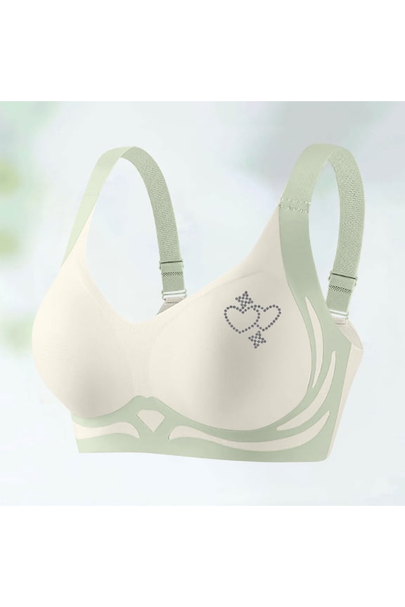 workcargo Women's Wire-Free Bra Size M, Mint Green - Soft Nylon-Spandex, Rhinestone Color Block, Breathable for Everyday, Adjustable Straps