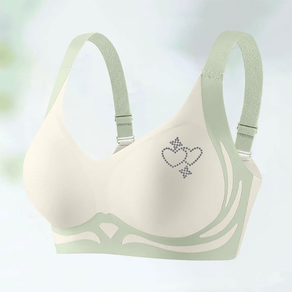 Bwndum Women's Wire-Free Bra Size XL, Mint Green - Soft Nylon-Spandex, Rhinestone Color Block, Breathable for Everyday/Yoga, Adjustable Straps