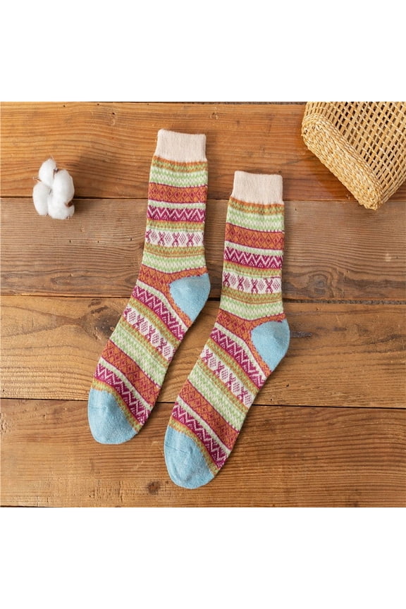 Womens Boho Ethnic Pattern Socks - 5 Pairs Beige Cotton Knit, Comfortable Durable Non-Slip Elastic Cuff One Size Fits Most US Women,Size Free Size