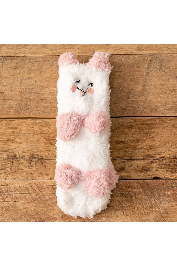 Womens Cute Fuzzy Cat Socks - Pink Cat Ear Plush Socks, Warm Cozy Polyester House Lounge Socks, One Size Fits All, 1 Pair,Size Free Size