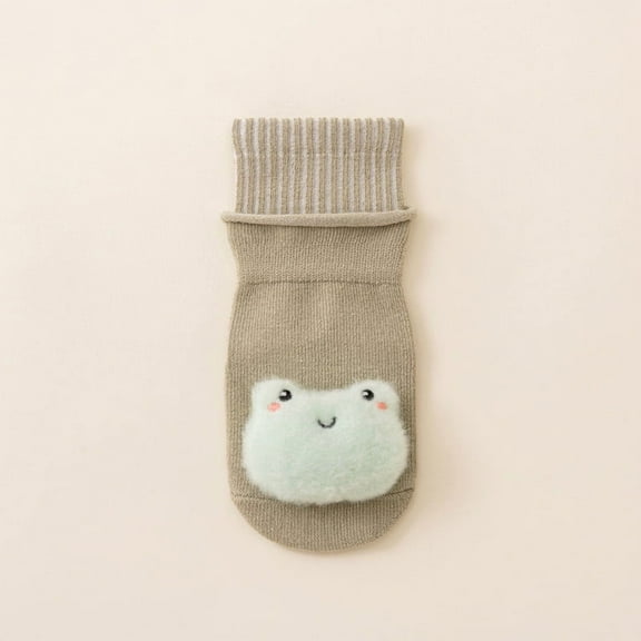 Bwndum Womens Fuzzy Frog Socks - Soft Cotton, 3D Green Frog, Non-Slip Cuffed, Breathable for Women & Teens (S/M, 1 Pair),Size S