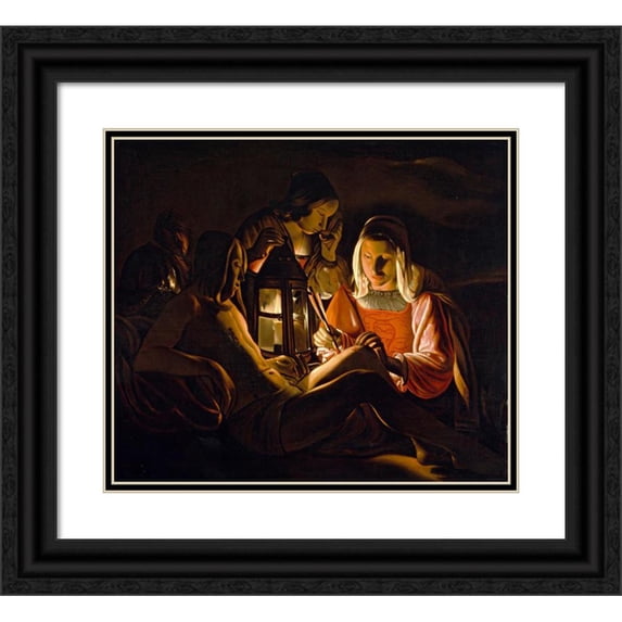 workshop of Georges de La Tour 22x20 Black Ornate Framed Double Matted Museum Art Print Titled: Saint Sebastian Nursed by Saint Irene (17th Century)