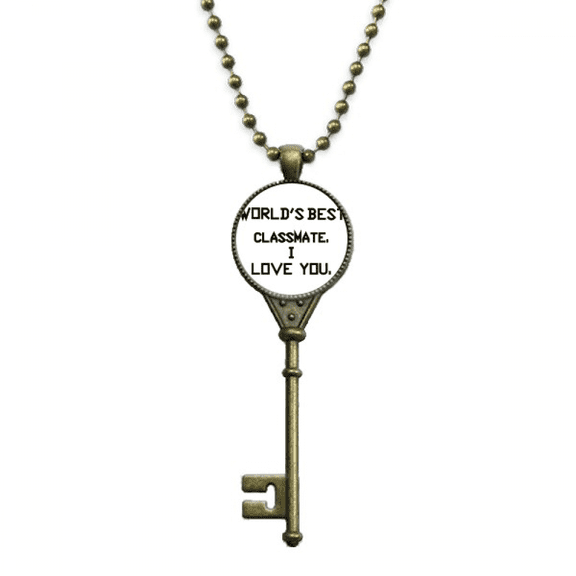world best classmate i love you key necklace pendant tray embellished chain