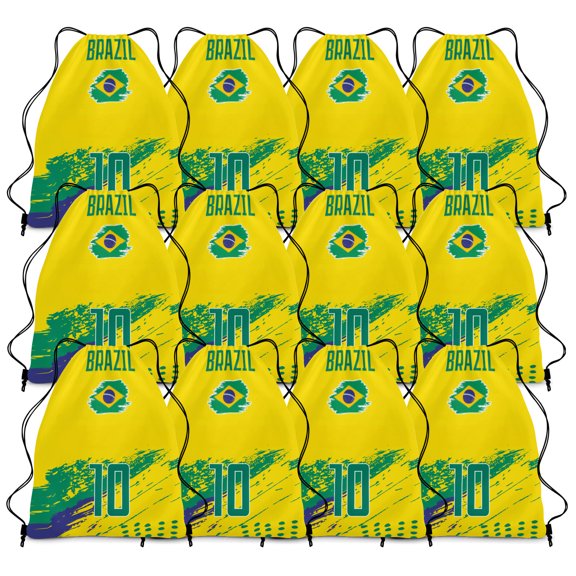 world game Brazil 10 Pattern 12pcs Drawstring Backpack bulk 210D cinch bag for Men Women Travel party even