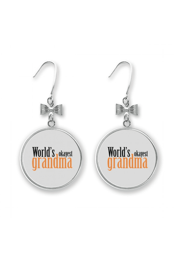 world's okayest grandma nana best quote bow earrings drop stud pierced hook