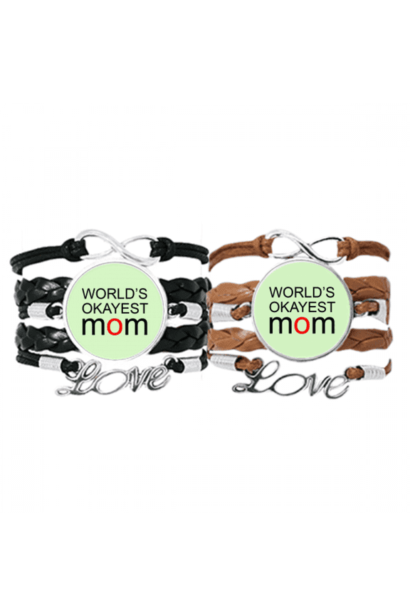 world's okayest mom best mother quote bracelet hand strap leather wristband double set