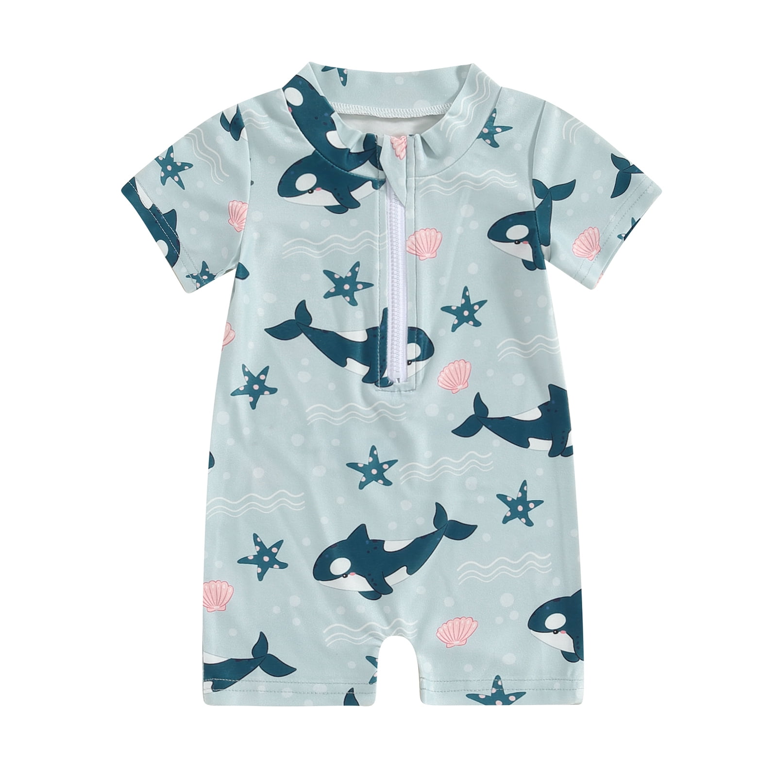 woshilaocai Baby Swimsuit Girl Boy Short Sleeve Zip One Piece