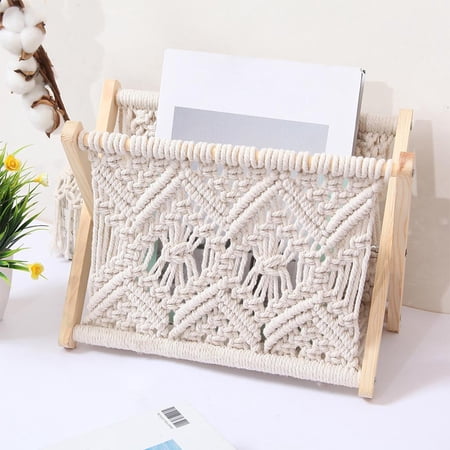 woven Rack Holder  for Newspapers Controls Boho DIY Room Bathroom office and Ornament