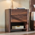 thumbnail image 1 of Aitjunz 2 Drawers Modern Nightstand for Bedroom, 25" Tall Night Stand with Charging Station & Open Shelf, Rounded Corner Design, Brown, 1 of 7