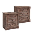 thumbnail image 1 of wow97e Farmhouse 3-Drawer Nightstand Set of 2 with Charging Station, Wood End Table with Roman Column for Bedroom, Light Brown, 1 of 7