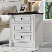 Aitjunz Farmhouse 3-Drawer Nightstand with Charging Station, Wood End Table with Roman Column for Bedroom, White