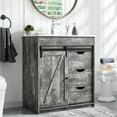 thumbnail image 1 of wow97e Farmhouse Bathroom Vanity with Sink, 24" Freestanding Bathroom Vanity Cabinet with Sliding Barn Door, 3 Storage Drawers & Adjustable Shelves, 1 of 6