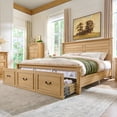 thumbnail image 1 of wow97e Farmhouse King Size Bed Framewith 51" Tall Headboard & 20" Roman Column Footboard, Wood Platform Frame with 3 Large Storage Drawers, No Box Spring Needed, 1 of 7