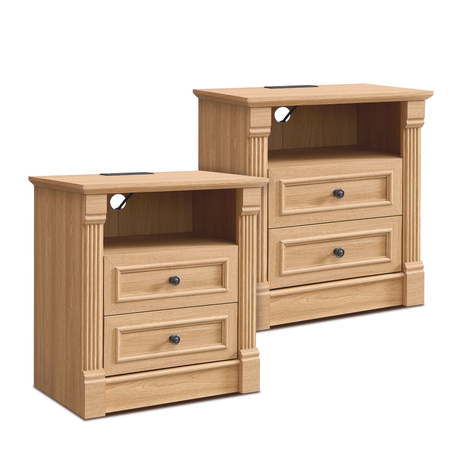 wow97e Farmhouse Nightstand set of 2, End Table w/Charging Station, Roman Column, Wood Rustic Bedside Table w/Open Shlef for Bedroom