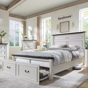 Aitjunz Farmhouse Queen Size Bed Framewith 51" Tall Headboard & 20" Roman Column Footboard, Wood Platform Frame with 2 Large Storage Drawers, No Box Spring Needed