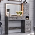 thumbnail image 1 of wow97e Farmhouse Vanity Desk with Touch Screen LED Mirror, Makeup Vanity Desk with Charging Station, 6 Drawers, Glass Top, Rustic Wood Dressing Table for Bedroom, 1 of 7