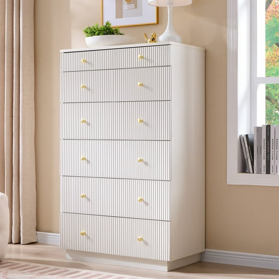 wow97e Fluted 7 Drawers Dresser, Wood 48" H Tall Chest of Drawers with Deep Storage, Modern Bedroom Chest for Closet Hallway, Entryway, Living Room