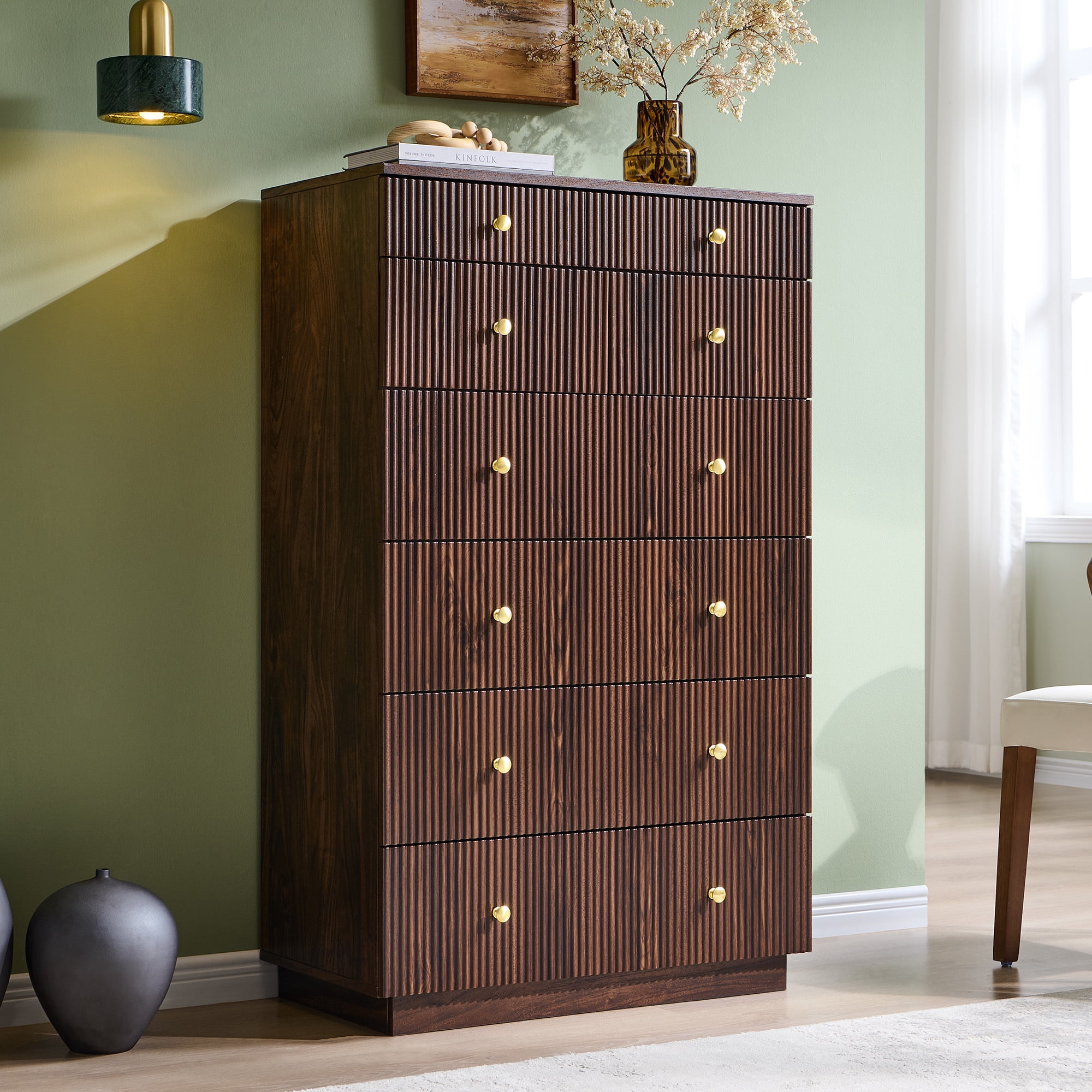 wow97e Fluted 7 Drawers Dresser for bedroom, Wood Chest of Drawers with Deep Storage, Tall Modern Bedroom Chest for Closet Hallway, Entryway, Living Room