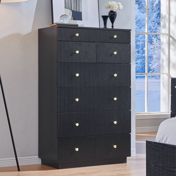 wow97e Fluted 7 Drawers Dresser for bedroom, Wood Chest of Drawers with Deep Storage, Tall Modern Bedroom Chest for Closet Hallway, Entryway, Living Room