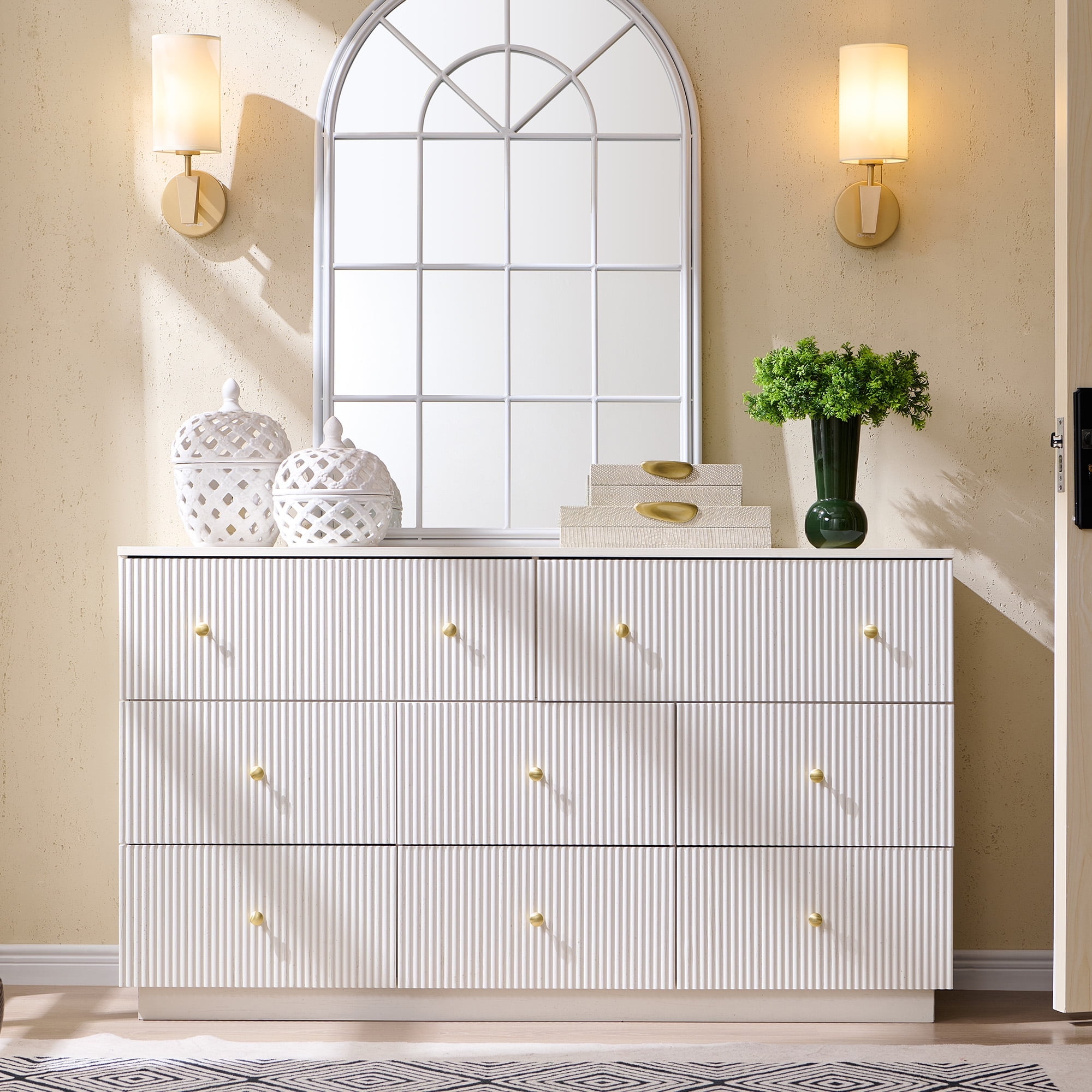 wow97e Fluted 8 Drawers Dresser, 55" W Modern Chest of Drawers with Deep Storage, Wood Tall Dresser Storage Organizer for Bedroom, Living Room, Hallway