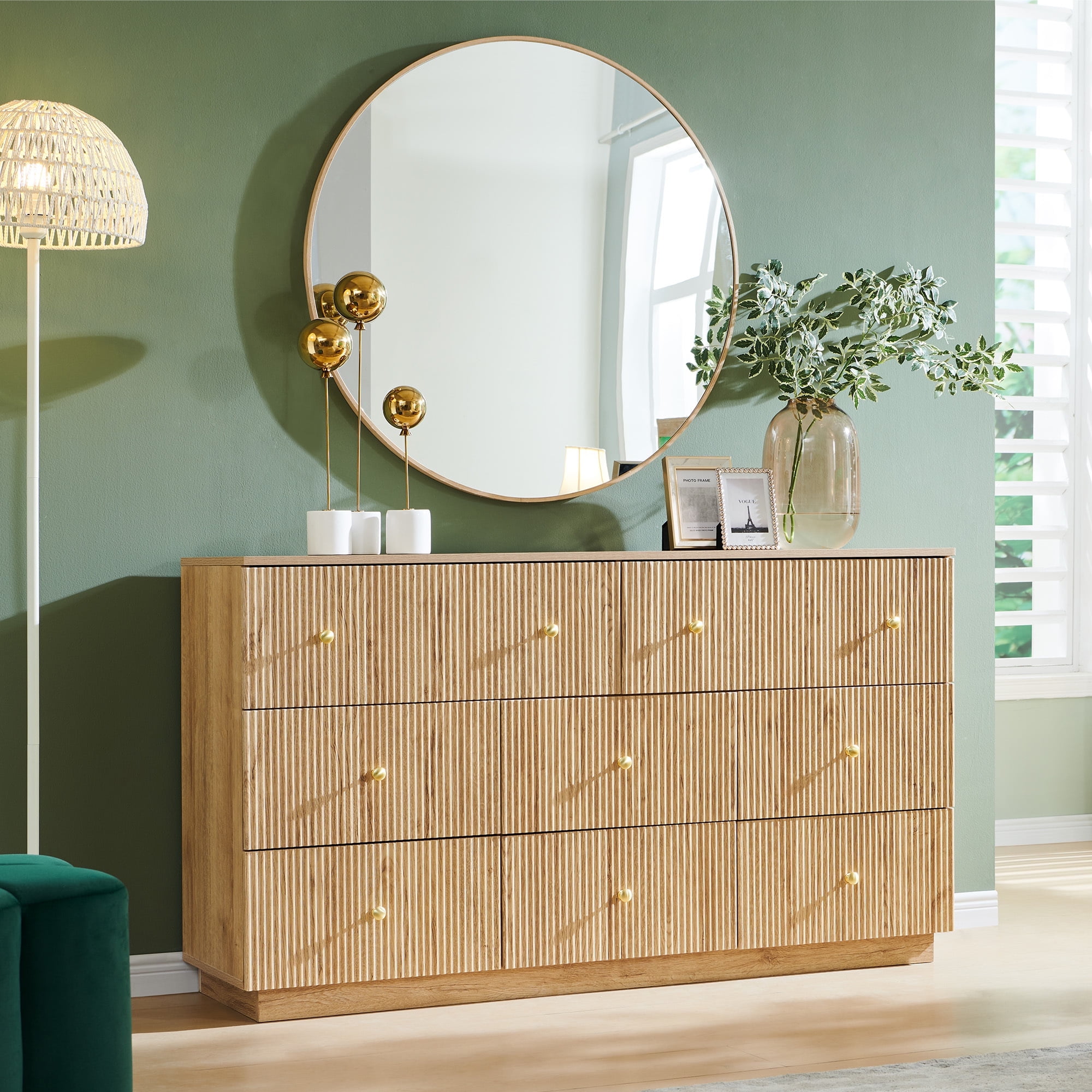 wow97e Fluted 8 Drawers Dresser, 55" W Modern Chest of Drawers with Deep Storage, Wood Tall Dresser Storage Organizer for Bedroom, Living Room, Hallway