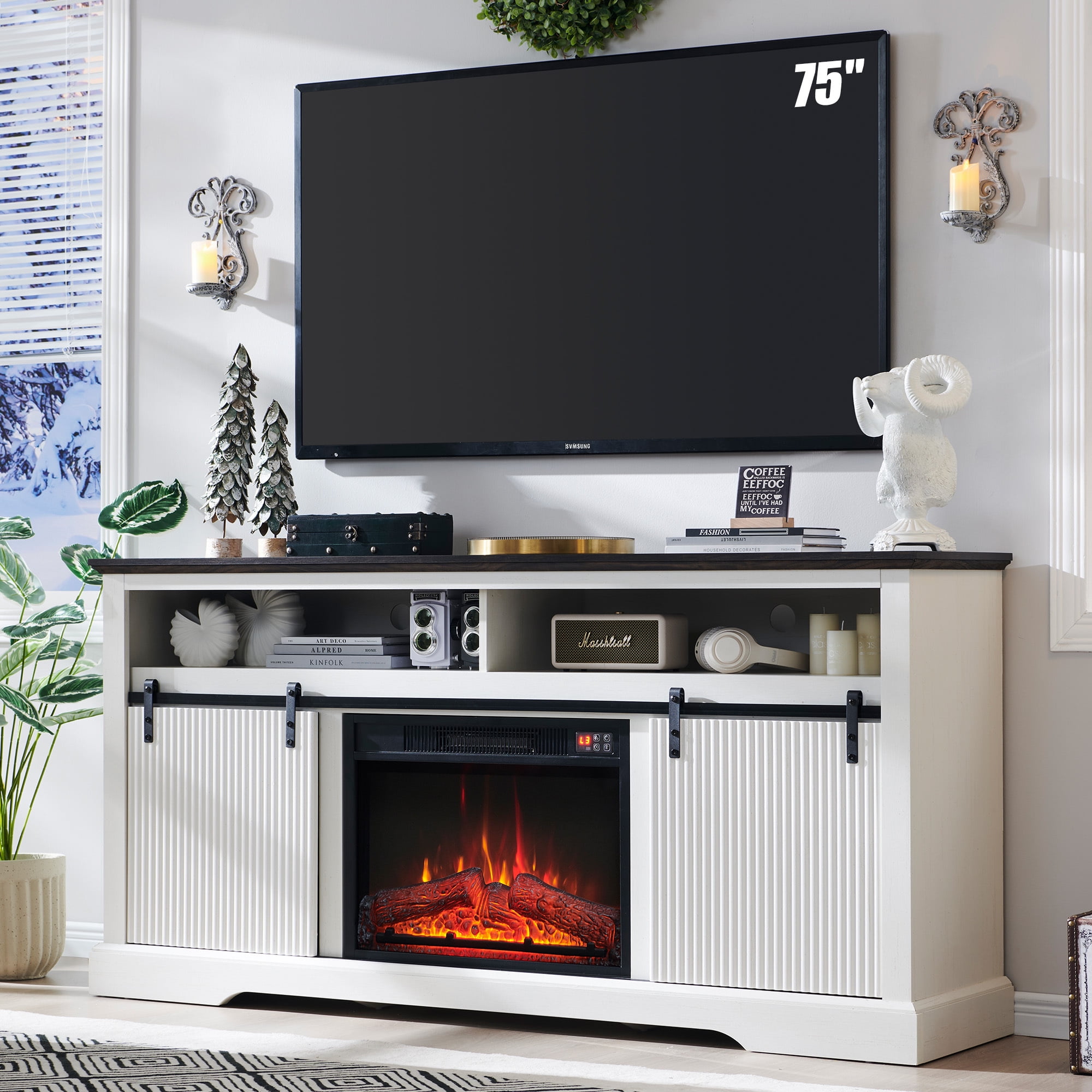 wow97e Fluted Fireplace TV Stand for TVs Up to 75 Inch with 23