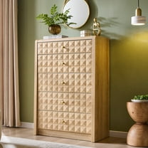 wow97e Modern 5 Drawer Dresser for Bedroom, Wooden Tall Dressers & Chests of Drawers w/Diamond Panel Decorate, Natural