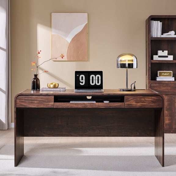 wow97e Modern Computer Desk with Storage Drawers, 57'' Large Executive Office Desk with Charging Station & Keyboard Tray for Home Office