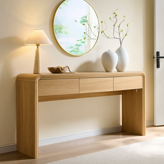 wow97e Modern Console Table for Entryway, 63" Long Entryway Table with 3 Drawer, Curved Profile Design, Sofa Table Behind Couch for Living Room, Hallway
