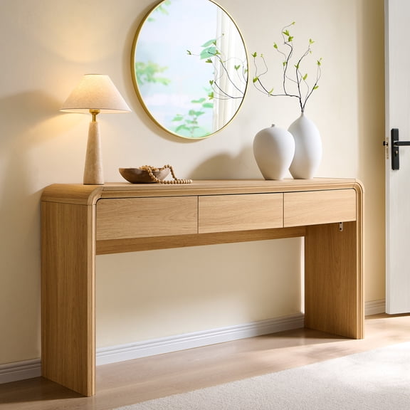 wow97e Modern Console Table for Entryway, 63" Long Entryway Table with 3 Drawer, Curved Profile Design, Sofa Table Behind Couch for Living Room, Hallway