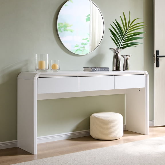 wow97e Modern Console Table for Entryway, 63" Long Entryway Table with 3 Drawer, Curved Profile Design, Sofa Table Behind Couch for Living Room, Hallway