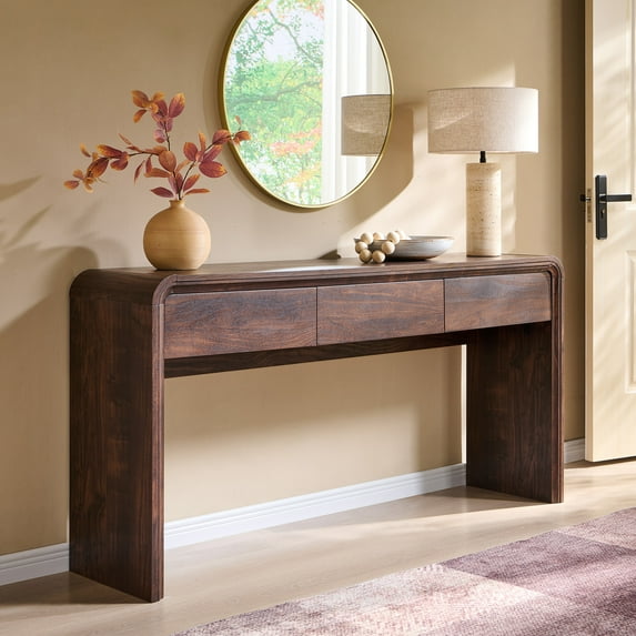 wow97e Modern Console Table for Entryway, 63" Long Entryway Table with 3 Drawer, Curved Profile Design, Sofa Table Behind Couch for Living Room, Hallway