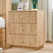 Aitjunz Modern Fluted Nightstand with Charging Station, 21.65" End Table with 3 Drawer, Bedside Table for Bedroom, Living Room