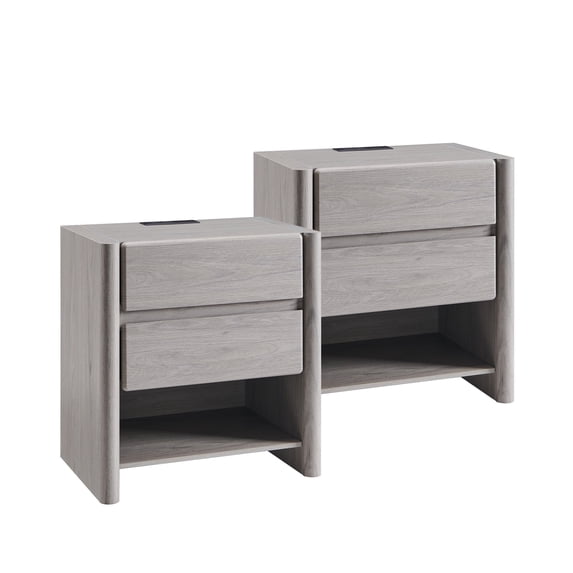 wow97e Modern Nightstand set of 2 for Bedroom, 25" Tall Wood End Table with Charging Station& Open Shelf , Bedside Table w/Rounded Corner Design for Bedroom, Living Room