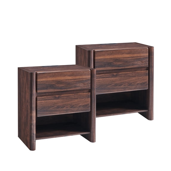 Aitjunz Modern Nightstand set of 2 for Bedroom, 25" Tall Wood End Table with Charging Station& Open Shelf , Bedside Table w/Rounded Corner Design for Bedroom, Living Room