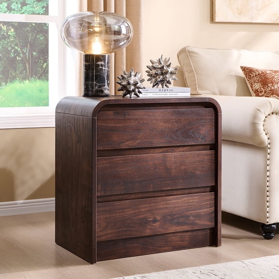 Aitjunz Modern Nightstand with Charging Station, 3 Drawer Wood Bedside Table w/Curved Profile Design for Bedroom
