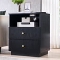 thumbnail image 1 of Aitjunz Nightstand with Charging Station, Wood Fluted 21.65" Wide End Table with 2 Drawers for Bedroom, Living Room, 1 of 7
