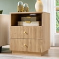 thumbnail image 1 of wow97e Nightstand with Charging Station, Wood Fluted 21.65" Wide End Table with 2 Drawers for Bedroom, Living Room, 1 of 7