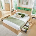thumbnail image 1 of wow97e Queen Size Bed Frame with 50" Tall Storage Headboard, Wooden Platform Bed Frame with 4 Drawers, LED Lights, Charging Station, No Box Spring Needed, Natural, 1 of 7
