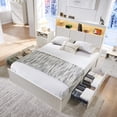 thumbnail image 1 of wow97e Queen Size Bed Frame with 50" Tall Storage Headboard, Wooden Platform Bed Frame with 4 Drawers, LED Lights, Charging Station, No Box Spring Needed, White, 1 of 8