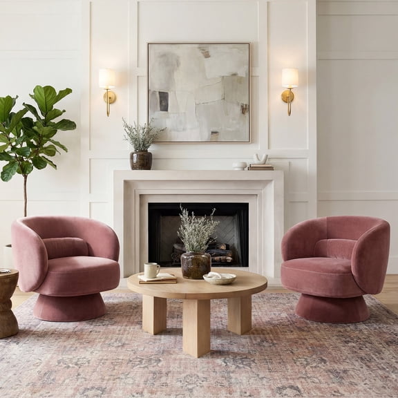 wow97e Swivel Accent Chair Set of 2, Modern 360 Degree Armchairs, Accent Chairs with Curved Back and Lumbar Support Cushion, Comfy Round Single Sofa for Small Space, Living Room, Bedroom