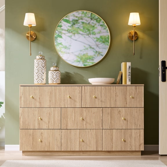 Aitjunz Fluted 8 Drawers Dresser for bedroom, Wood Chest of Drawers with Deep Storage, Tall Modern Bedroom Chest for Closet Hallway, Entryway, Living Room