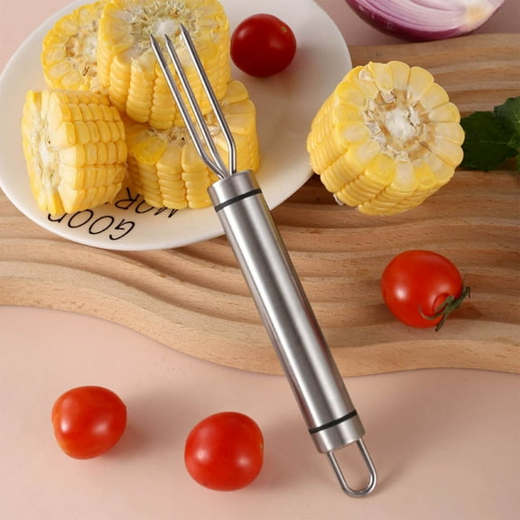 wowotier 7.4 Inch Large Stainless Steel Corn Fork, Corn on the Cob Holders, Corn Picks, Corn Cob Holders Set, Skewer Holder, Outdoor BBQ Corn Fork, Kitchen Barbecue Fork