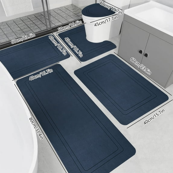 wowotier Memory Foam Bathroom Rug Set 5 Piece, Absorbent Bathroom Mat Set, Non Slip Bath Mats for Bathroom Washable Dry Quickly Bath Rug Set for Bathroom Floor, Dark Blue Bath Mat Set