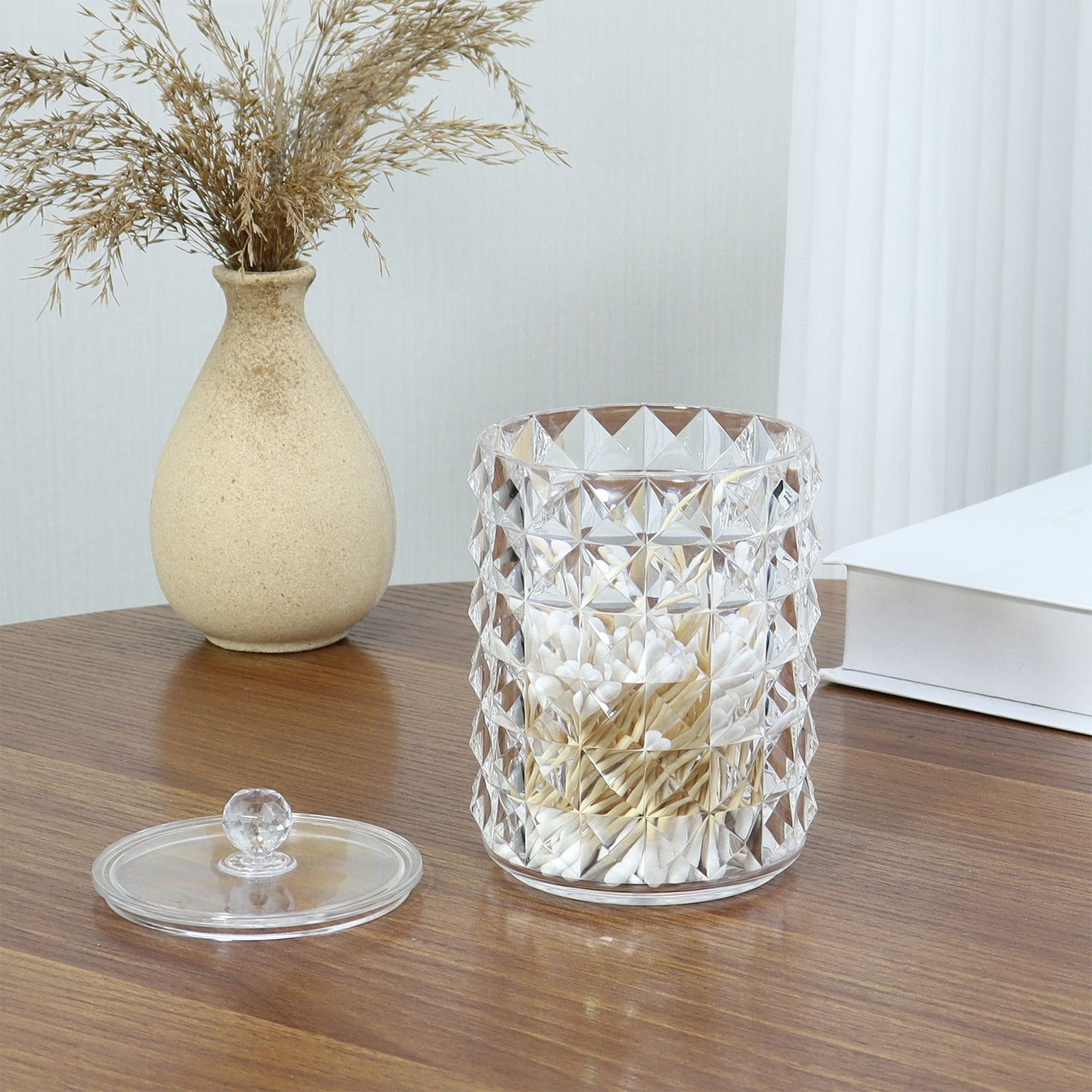 Obsoorth 2-Grid Cotton Swab & Ball Holder - Clear Bathroom Organizer Dispenser For Countertop