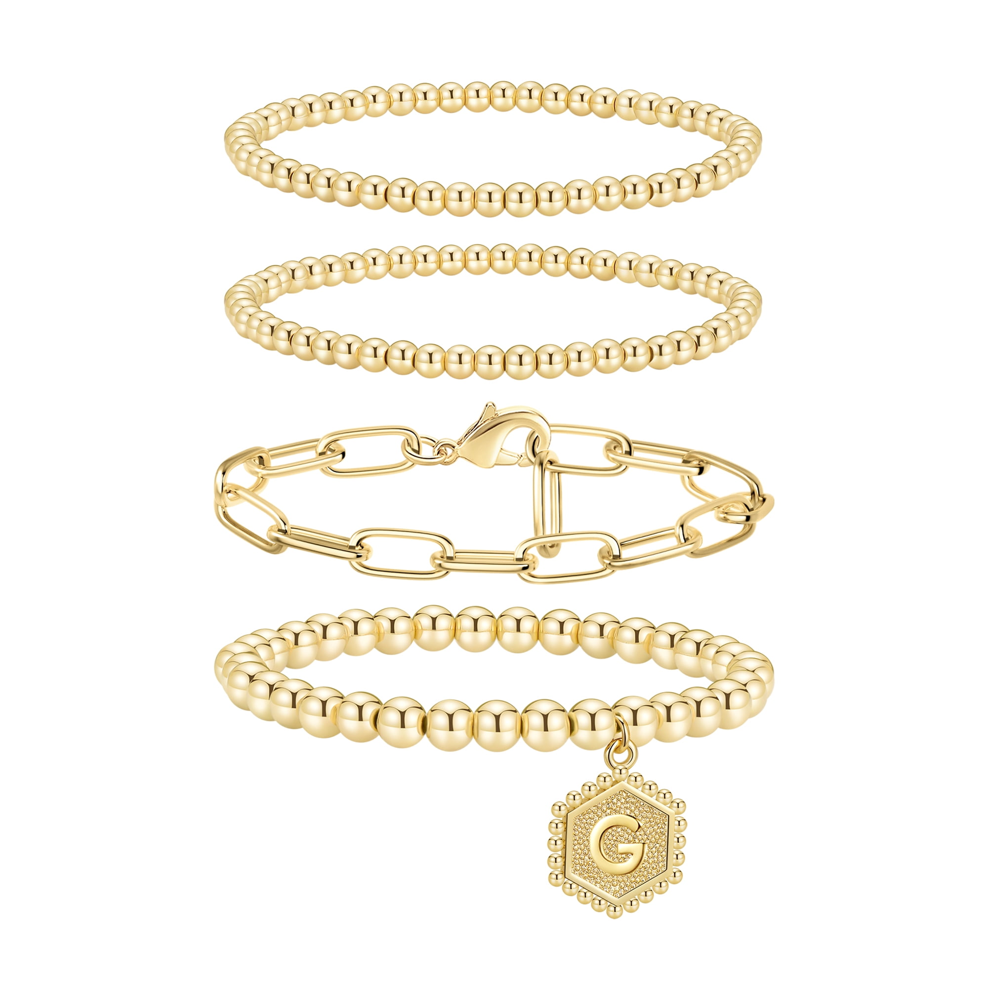 wowshow Gold Beaded Bracelets for Women, Stackable Bead Bracelet